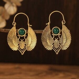 Elegant Gold and Green Winged Earrings